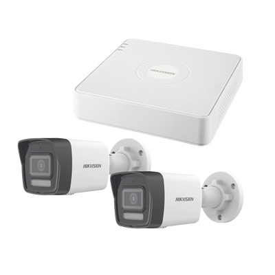 HIKVISION - Kit IP 1080p (2 Megapixel) / NVR de 4 Canales con 4 Puertos PoE / 2 Cámaras Bala IP con Microfono Integrado / ColorVu Lite y ACUSENSE Lite