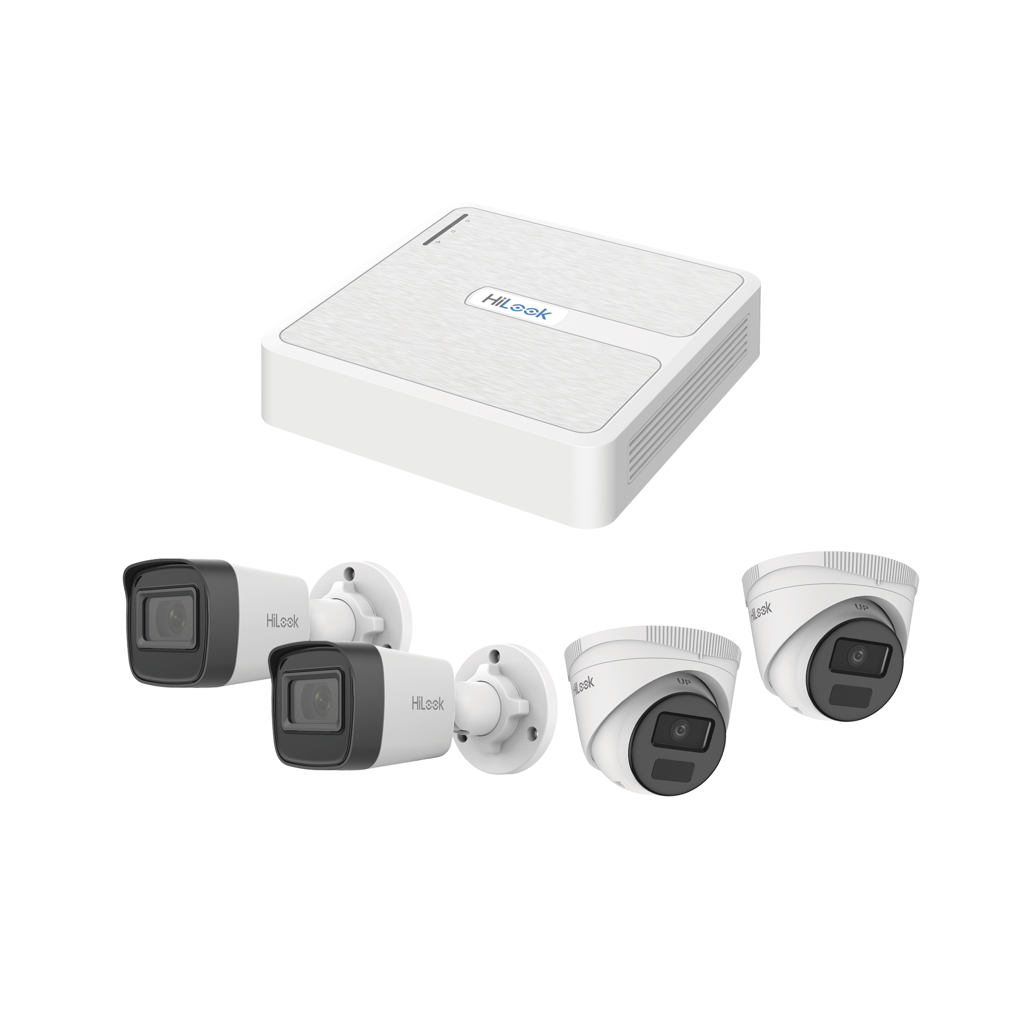 HILOOK BY HIKVISION - Kit IP 2 Megapixel / NVR de 8 Canales con 8 Puertos PoE / 2 Cámaras IP Bala para Exterior / 2 Cámaras IP Domo para Exterior