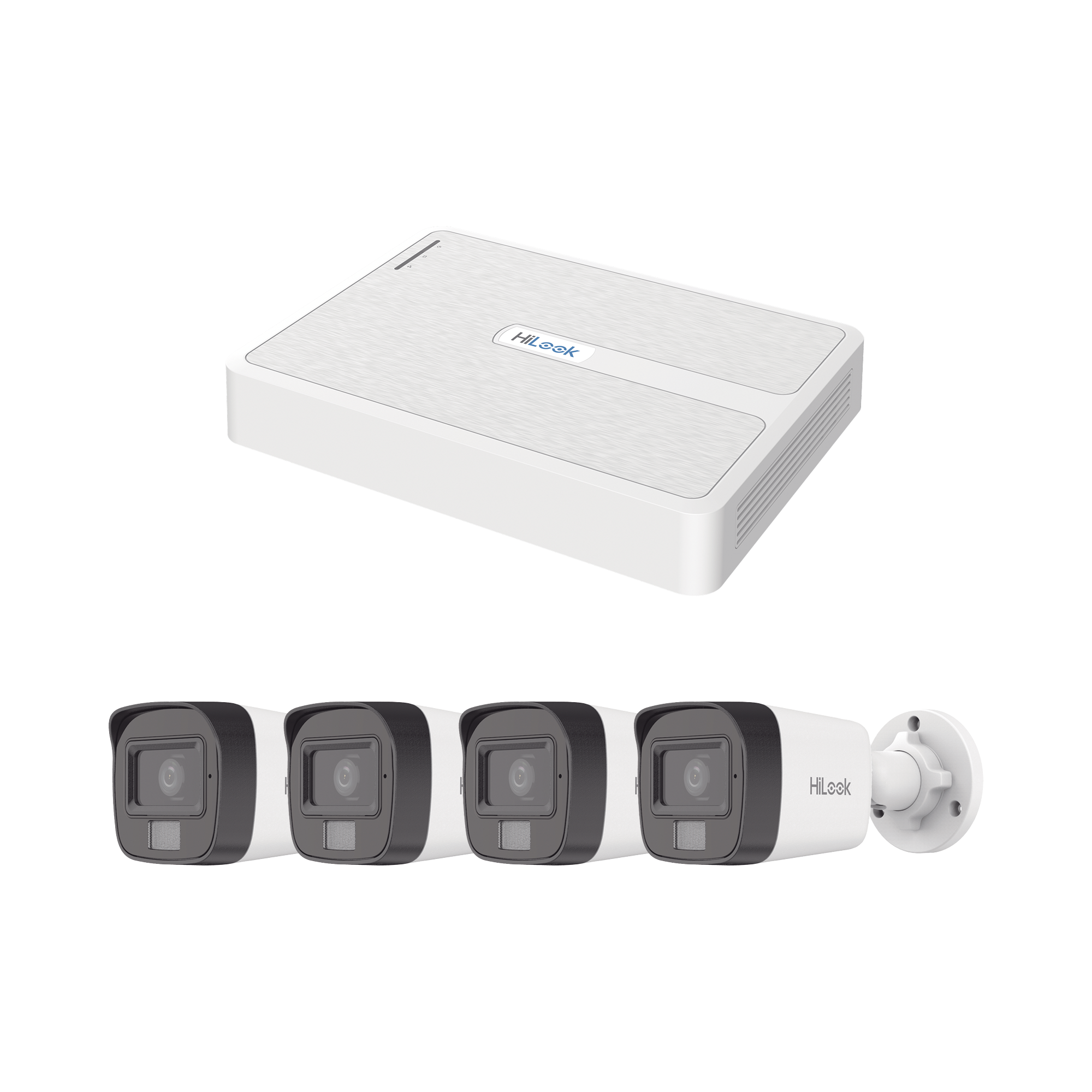 HILOOK BY HIKVISION - Kit IP 2 Megapixel / NVR de 8 Canales con 8 Puertos PoE / 4 Cámaras IP Bala Dual light para Exterior / Micrófono Integrado