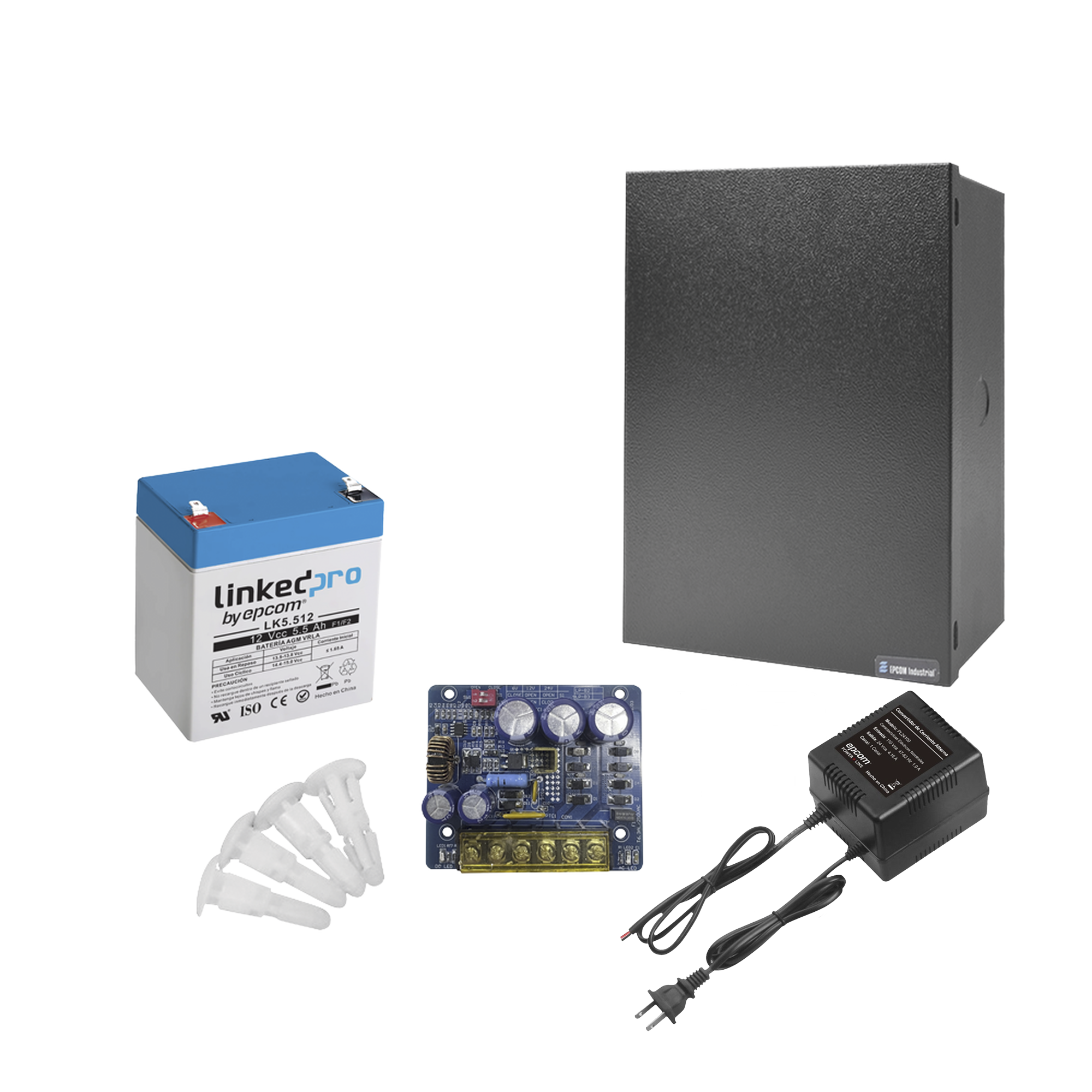EPCOM POWERLINE - Kit con fuente PLB3 con salida de 12 Vcc a 4 Amper, incluye transformador y batería de 12 V a  5.5 Amper