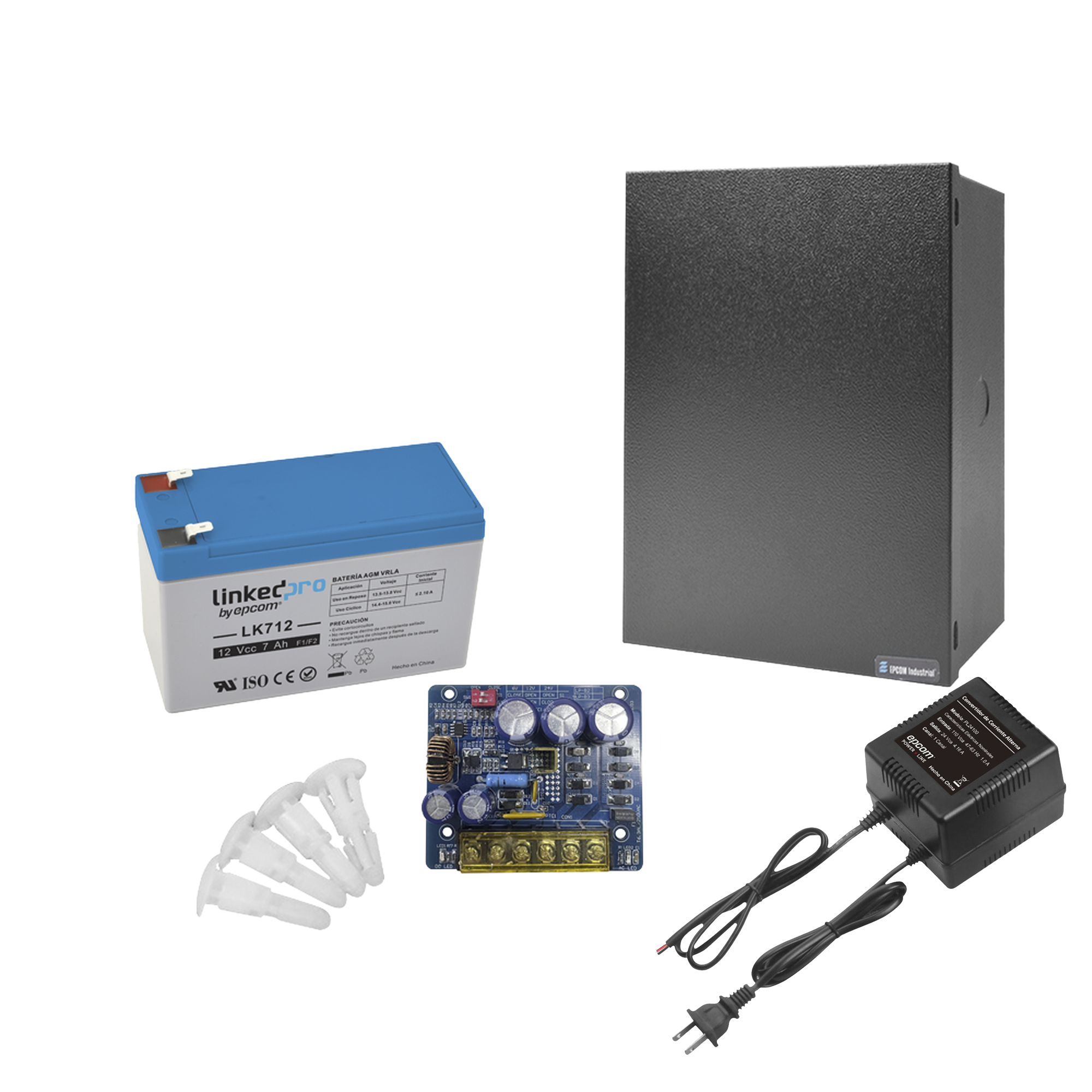 EPCOM POWERLINE - Kit con fuente PLB3 con salida de 12 Vcc a 4 Amper, incluye transformador y batería de 12 V a 7 Amper