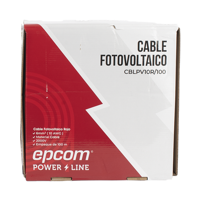 EPCOM POWERLINE - Kit de 2 rollos de 100 metros de cable fotovoltaico de cobre, rojo y negro, calibre 10 AWG (6mm²), Tipo PV,  1000/2000 V y 120°C.