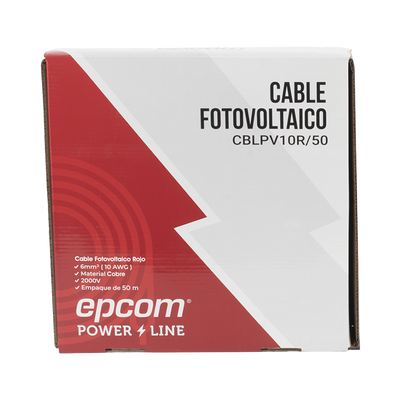 EPCOM POWERLINE - Kit de 2 rollos de 50 metros de cable fotovoltaico de cobre, rojo y negro, calibre 10 AWG (6mm²), Tipo PV,  1000/2000 V y 120°C.