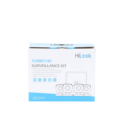 HILOOK BY HIKVISION - Kit TurboHD 720p / DVR 4 canales / 4 Cámaras Bala de Metal / 4 Cables 18 Mts / H.265+ / 1 Fuente de Poder Profesional / Accesorios de Instalación