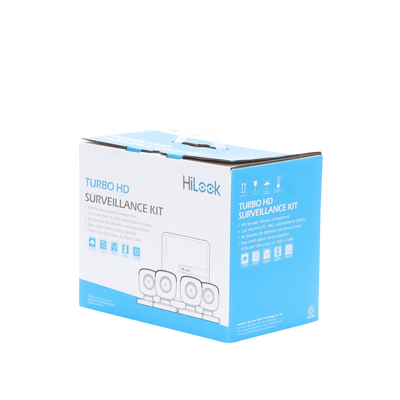 HILOOK BY HIKVISION - Kit TurboHD 720p / DVR 4 canales / 4 Cámaras Bala de Metal / 4 Cables 18 Mts / H.265+ / 1 Fuente de Poder Profesional / Accesorios de Instalación