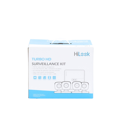 HILOOK BY HIKVISION - Kit TurboHD 720p / DVR 4 canales / 4 Cámaras Bala de Metal / 4 Cables 18 Mts / H.265+ / 1 Fuente de Poder Profesional / Accesorios de Instalación