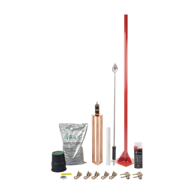 TOTAL GROUND - Kit Pararrayo con Punta en Aluminio con Accesorios para Protección de Diámetro de 160 m.