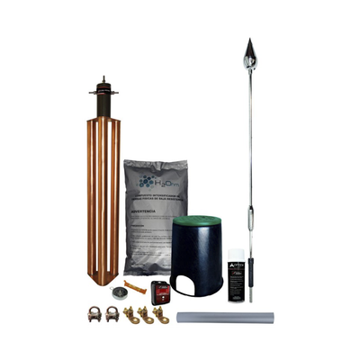 TOTAL GROUND - Kit Pararrayo con Punta Piezoeléctrica de Aluminio, Contador de Descargas  y Accesorios de Instalación