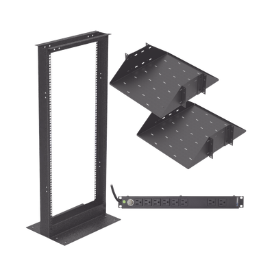 LINKEDPRO BY EPCOM - Kit de Rack Estándar 19", 24 UR con 2 Charolas  y PDU (8 tomas). Ideal para UPS y Servidores tipo Torre.