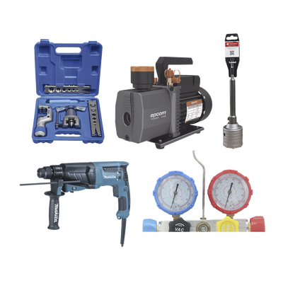 EPCOM POWERLINE - Kit profesional / Mini split / Bomba de vacío 2RS-2R-R32 / Manómetro HBSBZ6 / Kit Abocardado CT809 / Rotomartillo HR2630J / Broca PSTC02003