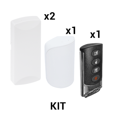 SFIRE - KIT Básico Sensores Inalámbricos - Incluye 2 Contactos Magnéticos, 1 PIR y 1 Llavero - Compatibles con Paneles DSC 433 MHz