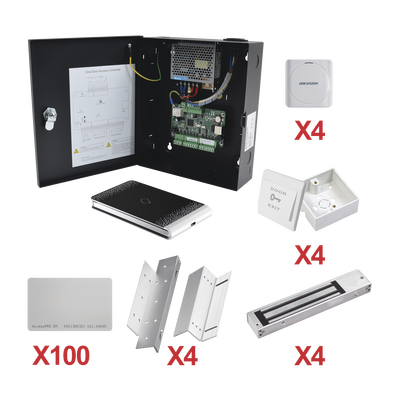 HIKVISION - Kit de Control de Acceso con TARJETA para 4 Puertas  / TODO INCLUIDO / Software IVMS4200 incluido