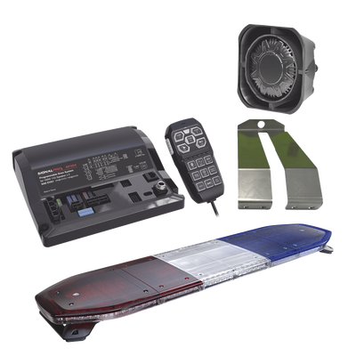 SIGNALPRO - Kit de Sirena, Bocina y Torreta de 48", Con 216 LEDs, Dual Color, Frente: Rojo/Blanco, Azul/Blanco, Trasero: Rojo/Ambar, Azul/Ambar