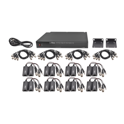 EPCOM TITANIUM - Kit de 16 canales para transmisión de ALIMENTACION (NO SOPORTA COAXITRON)( de 36 Vcc a 12 Vcc) y video (HD-TVI) a distancias de hasta 250 m.