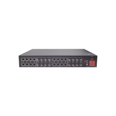 EPCOM TITANIUM - Kit de TRANSCEPTOR ACTIVO DE 16 Canales / VIDEO+PODER en un solo Cable UTP / 150m en 4K, 200m en 5 MP/ Envía 36 Vcc y recibe 12 Vcc / TODO INCLUIDO PARA RACK / Compatible con cámaras HD-TVI/CVI/AHD/CVBS / Instalación Limpia
