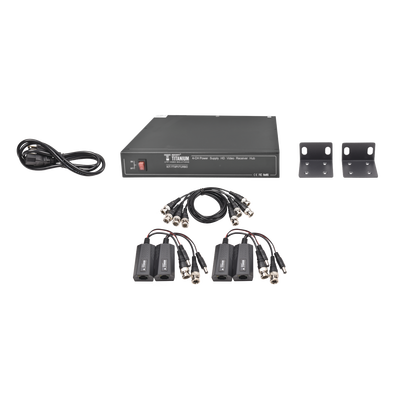 EPCOM TITANIUM - Kit de 4 canales de para transmisión de ALIMENTACION ( de 36 Vcc a 12Vcc )  y VIDEO (HD-TVI) a distancias de hasta 250 mts.