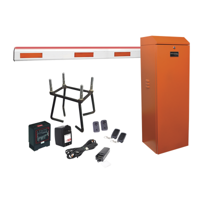 ACCESSPRO - Kit COMPLETO Barrera Izquierda XB NARANJADA / 3M / Iluminacion LED Rojo-Verde / Incluye Sensor de masa, Transformador, Lazo, Ancla, Fotoceldas y 2 Controles Inalámbricos