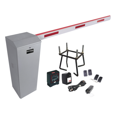 ACCESSPRO - Kit COMPLETO Barrera Derecha XB / Brazo de 5 Metros con Iluminacion LED Rojo-Verde / Incluye Sensor de masa, Transformador, Lazo, Ancla, Fotoceldas 2 Controles Inalámbricos
