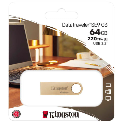 KINGSTON - Memoria USB Kingston DataTraveler SE9 G3 64GB USB 3 2 Lectura 220MB/s Dorado