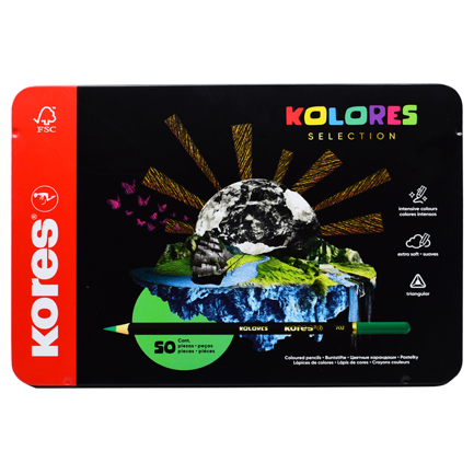 KORES - Colores de madera semi profesionales Kores estuche metal c/50 piezas