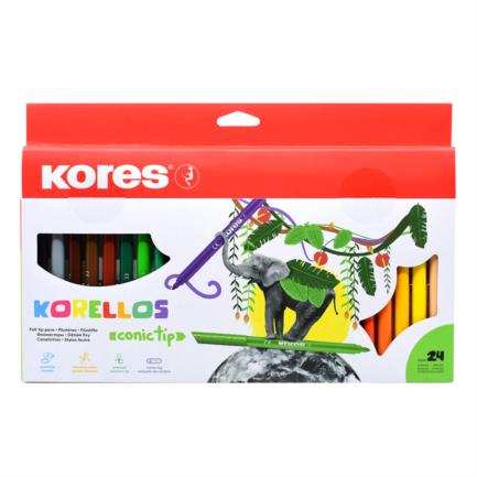 KORES - Plumones Lavables Kores Korello de Punta Cónica Estuche C/24 Colores Surtidos