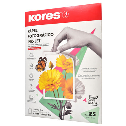 KORES - Papel Fotográfico Kores Tamaño Carta C/25 Hojas
