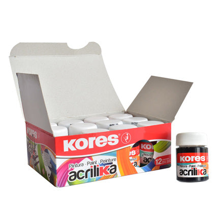 KORES - Pintura Kores Acrílica 20ml Color Negro C/12 Botes