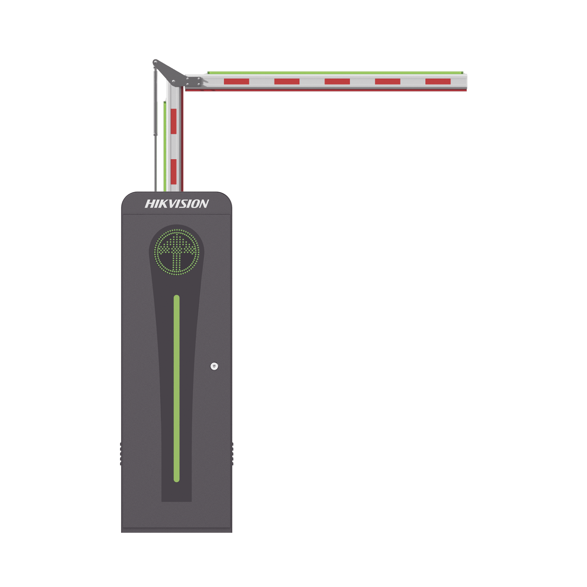 HIKVISION - Barrera Vehicular con Brazo Articulado Iluminado Led 3 mts INCLUIDO (1.5 + 1.5) / Derecha / Alto Desempeño / Brushless / Semáforo Rojo-Verde en Gabinete / Incluye 2 Controles Remotos