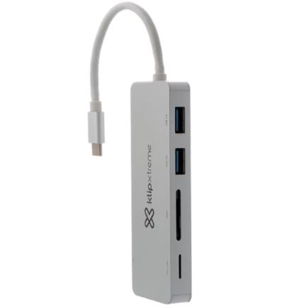 KLIP XTREME - HUB USB Klip Xtreme Tipo C HubPoint KCR-500 de 5 puertos 2 USB 3.0  1 tipo C 1 Micro-SD 1 Tarjeta SDXC Plateado