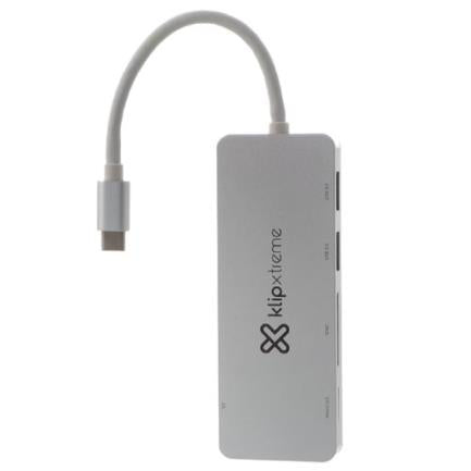 KLIP XTREME - HUB USB Klip Xtreme Tipo C HubPoint KCR-500 de 5 puertos 2 USB 3.0  1 tipo C 1 Micro-SD 1 Tarjeta SDXC Plateado