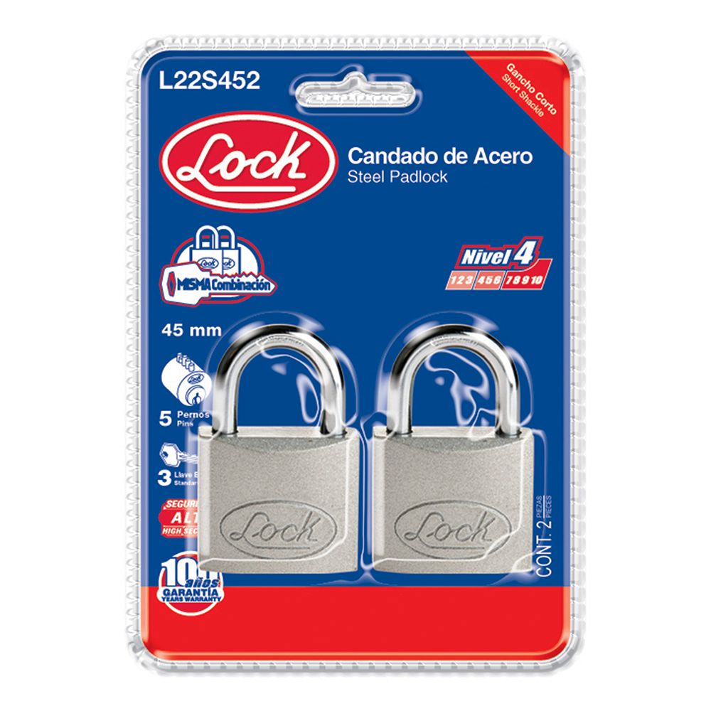 Lock - Jgo candados ac cto 45mm 2pz