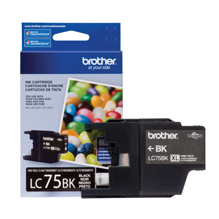 BROTHER - Tinta Brother LC75BK Rendimiento 600 Páginas MFCJ6710 Color Negro