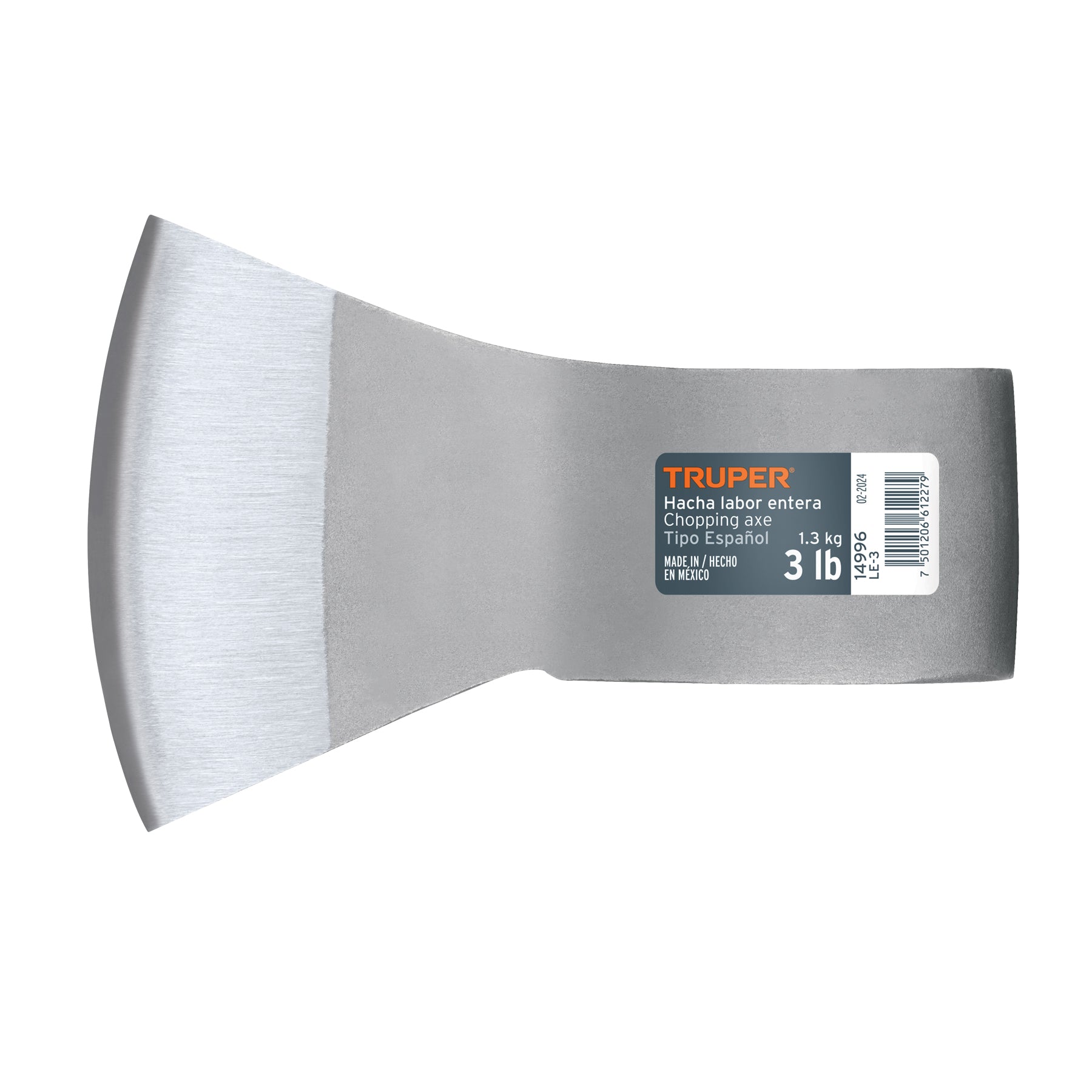 Hacha labor entera 3 lb, sin mango, TRUPER