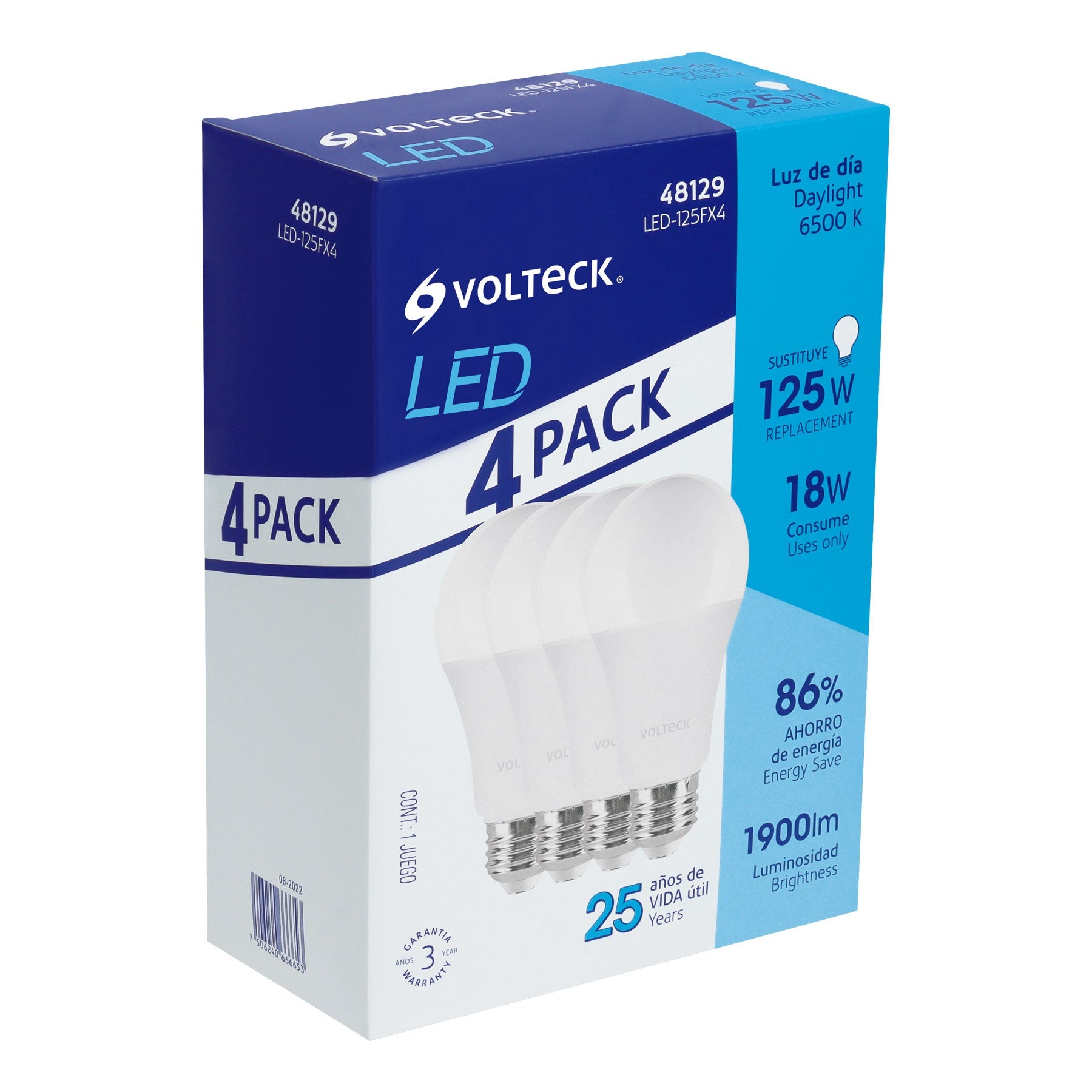 Pack de 4 lamparas LED A19 18 W (equiv. 125 W), luz de dia