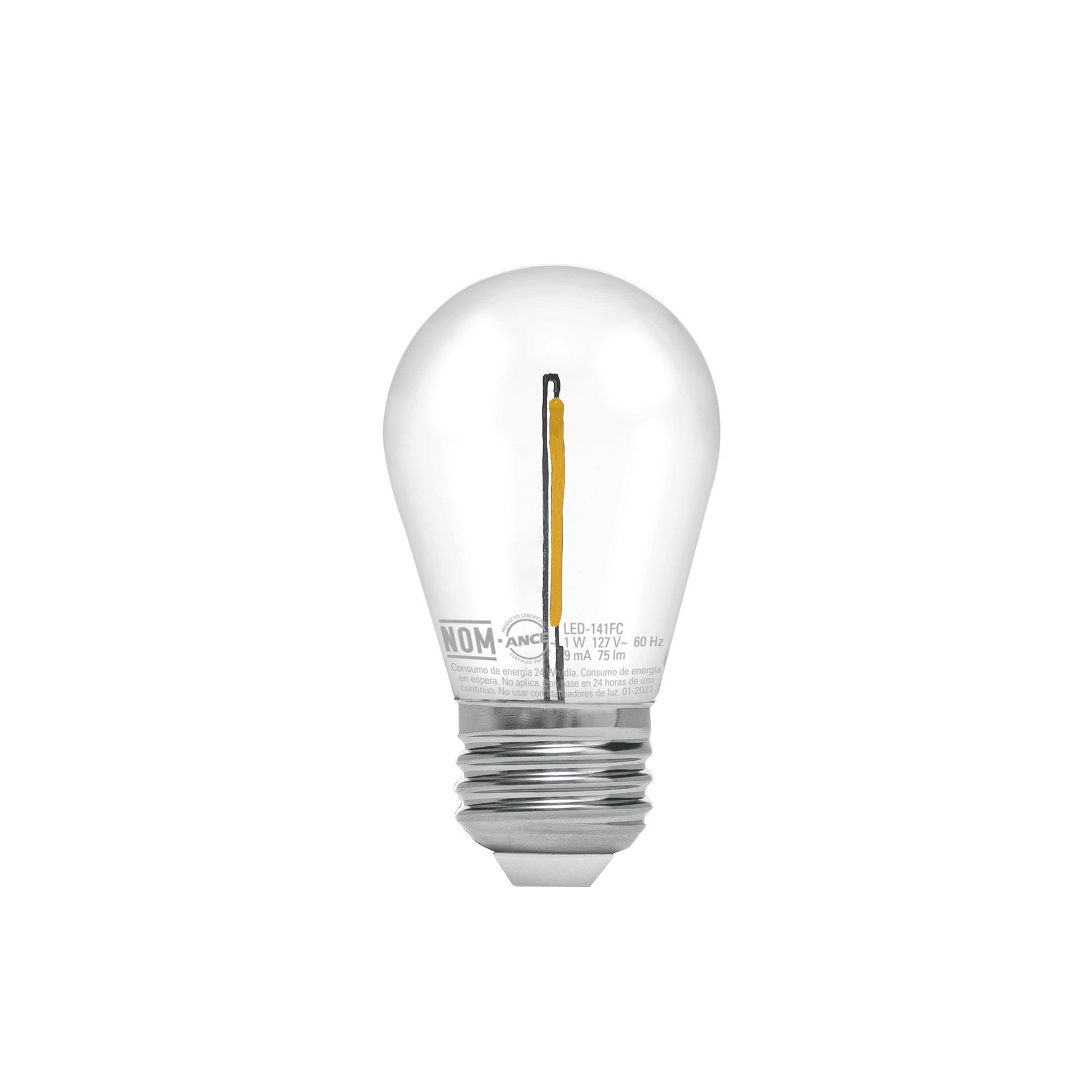 Lampara LED S14 con filamento 1 W luz calida, caja, Volteck