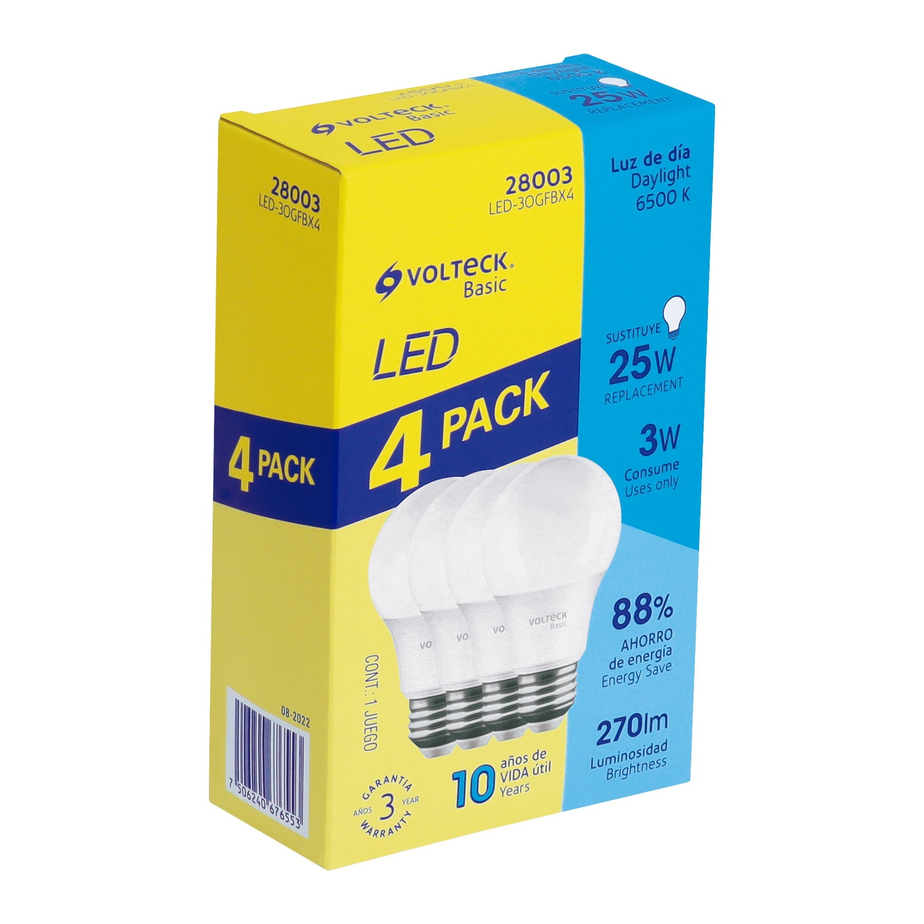 Pack de 4 lamparas LED G45 3 W (equiv. 25 W), luz de dia