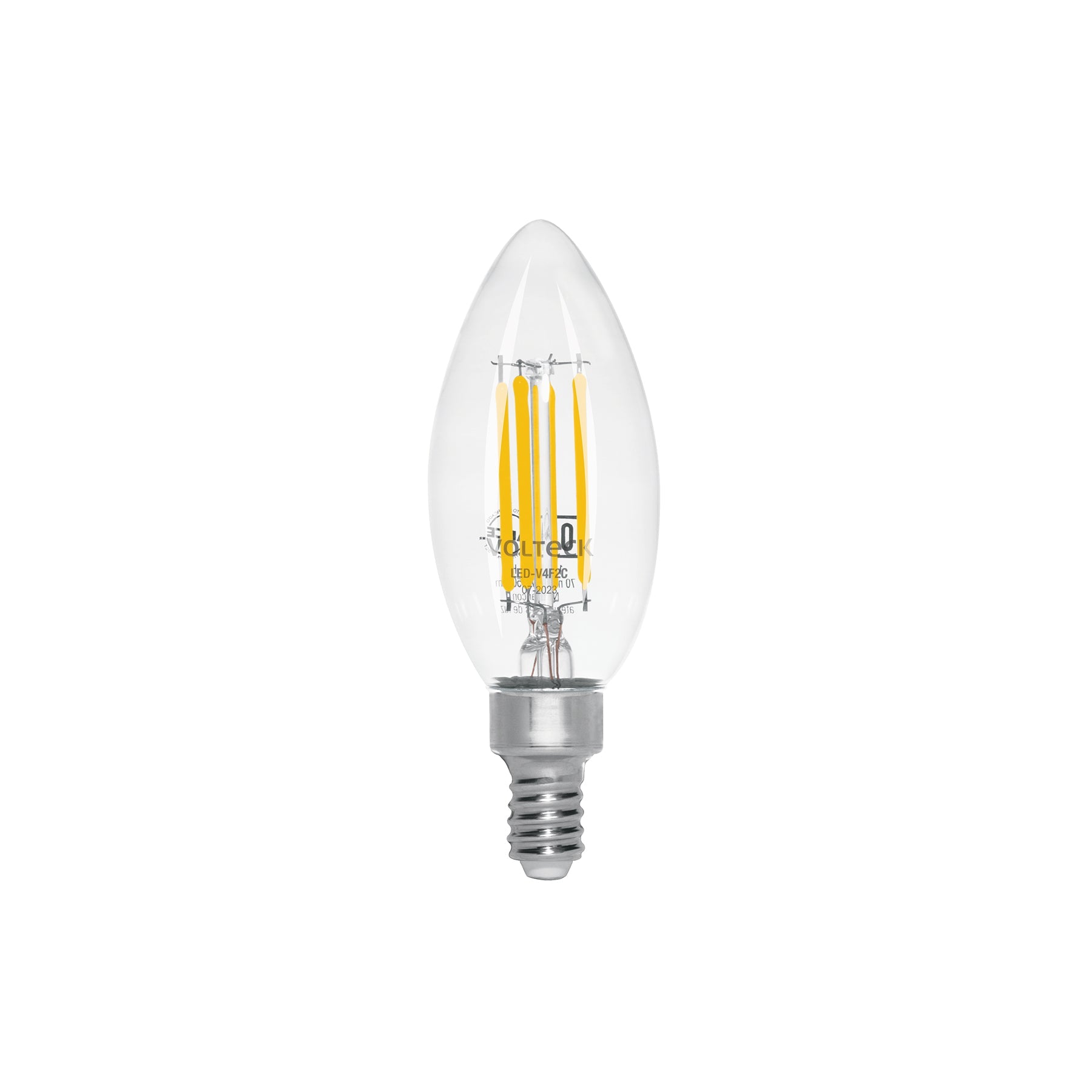 Lampara LED tipo vela 4 W con filamento base E12 luz calida
