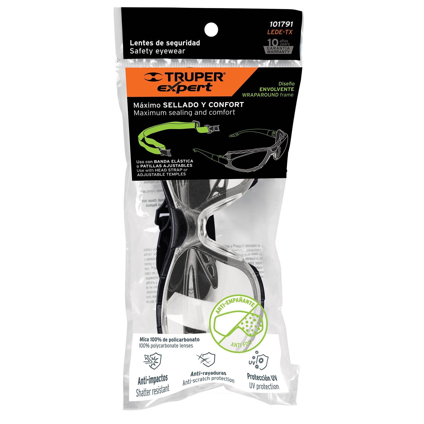 Lentes transp antiempa–o c/marco de espuma y correa, Expert