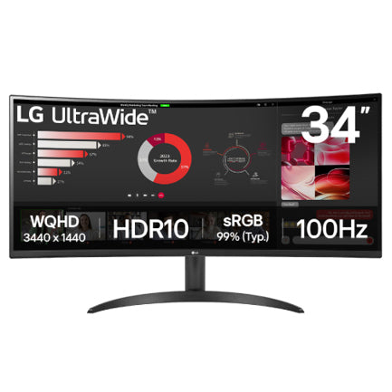 LG ELECTRONICS - Monitor LG 34 pulgadas Curvo UltraWide QHD VA 3440x1440 100Hz HDMI DP 1 year de garantia