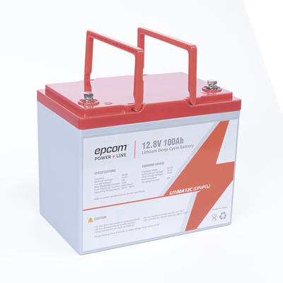 EPCOM POWERLINE - Batería de Litio Ciclo Profundo, 12.8 Vcc 100Ah (LiFePO4 de Celdas Cilíndricas) , Solar, Marina, Máximo 100 A de Descarga