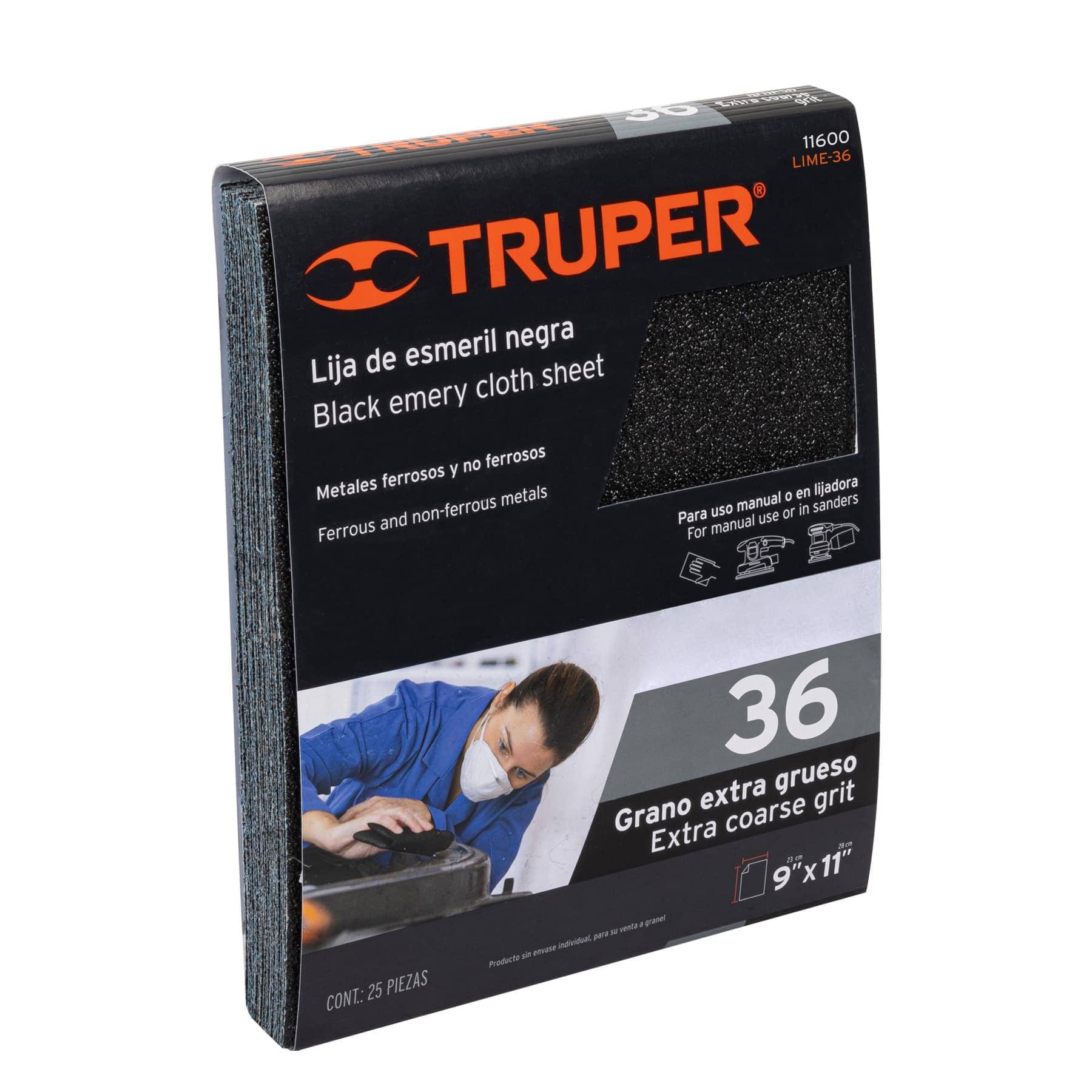 Lija de esmeril negra grano 36 de oxido de aluminio, Truper