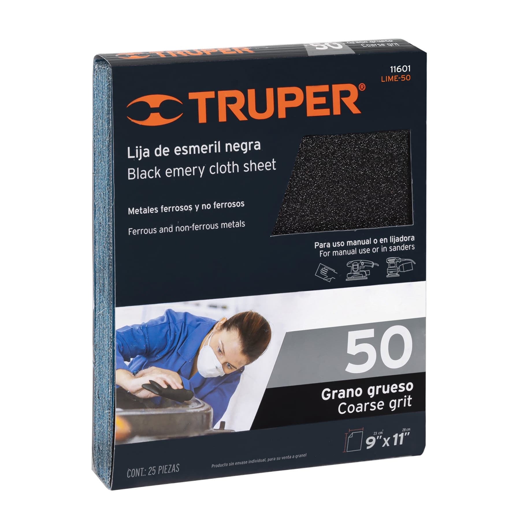 Lija de esmeril negra grano 50 de oxido de aluminio, Truper