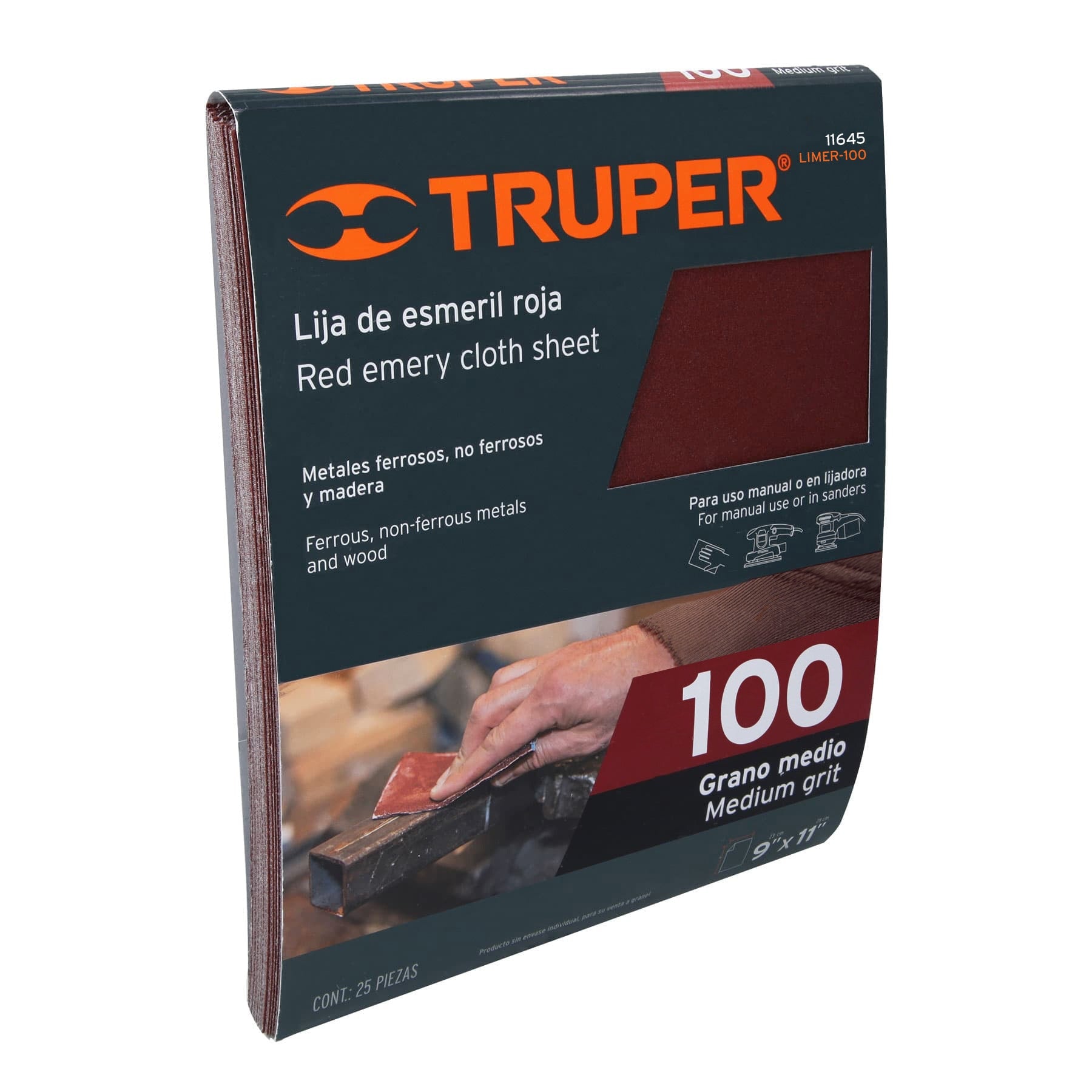 Lija de esmeril roja grano 100 de oxido de aluminio, Truper