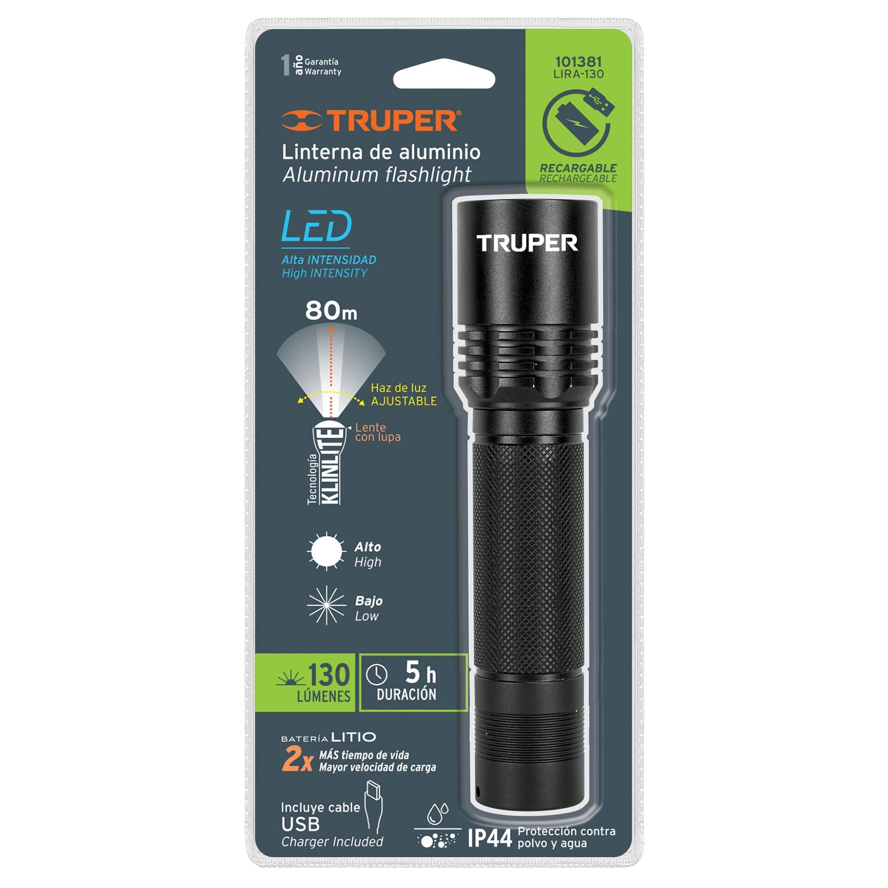 Linterna LED recargable, de aluminio, 340 lm, TRUPER