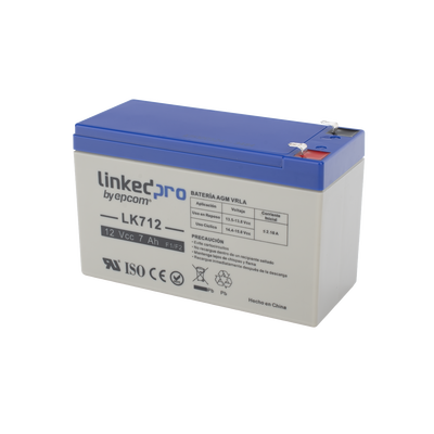 LINKEDPRO BY EPCOM - Batería 12 V / 7 Ah / UL / Tecnología AGM / Vida útil promedio 5 años / Uso en equipo electrónico, Alarmas de Intrusión / Incendio / Control de acceso / Video Vigilancia / Terminales F1 ( Incluye adaptador F2 )