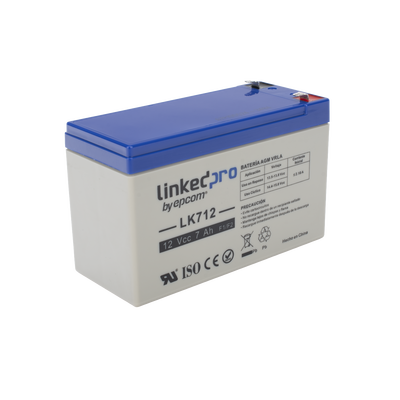 LINKEDPRO BY EPCOM - Batería 12 V / 7 Ah / UL / Tecnología AGM / Vida útil promedio 5 años / Uso en equipo electrónico, Alarmas de Intrusión / Incendio / Control de acceso / Video Vigilancia / Terminales F1 ( Incluye adaptador F2 )