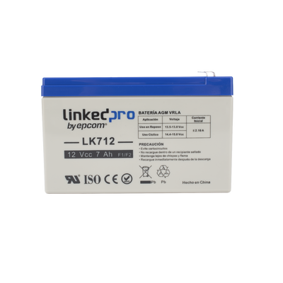 LINKEDPRO BY EPCOM - Batería 12 V / 7 Ah / UL / Tecnología AGM / Vida útil promedio 5 años / Uso en equipo electrónico, Alarmas de Intrusión / Incendio / Control de acceso / Video Vigilancia / Terminales F1 ( Incluye adaptador F2 )