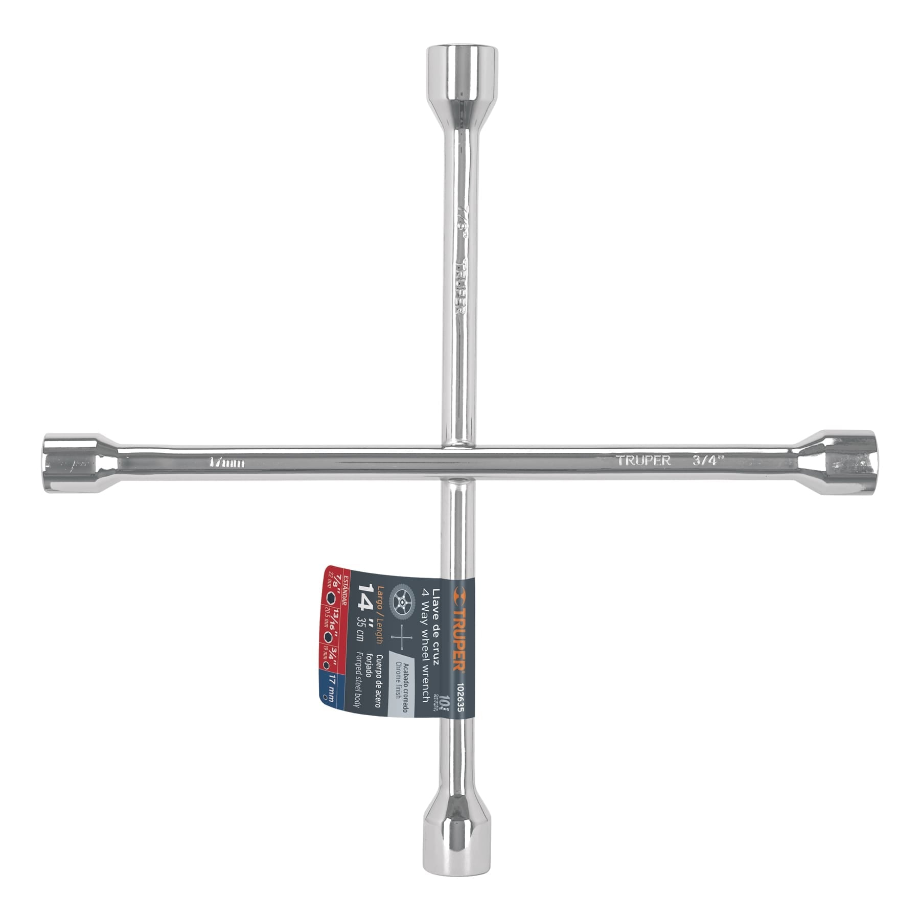 Llave de cruz 14' pulida y cromada, TRUPER