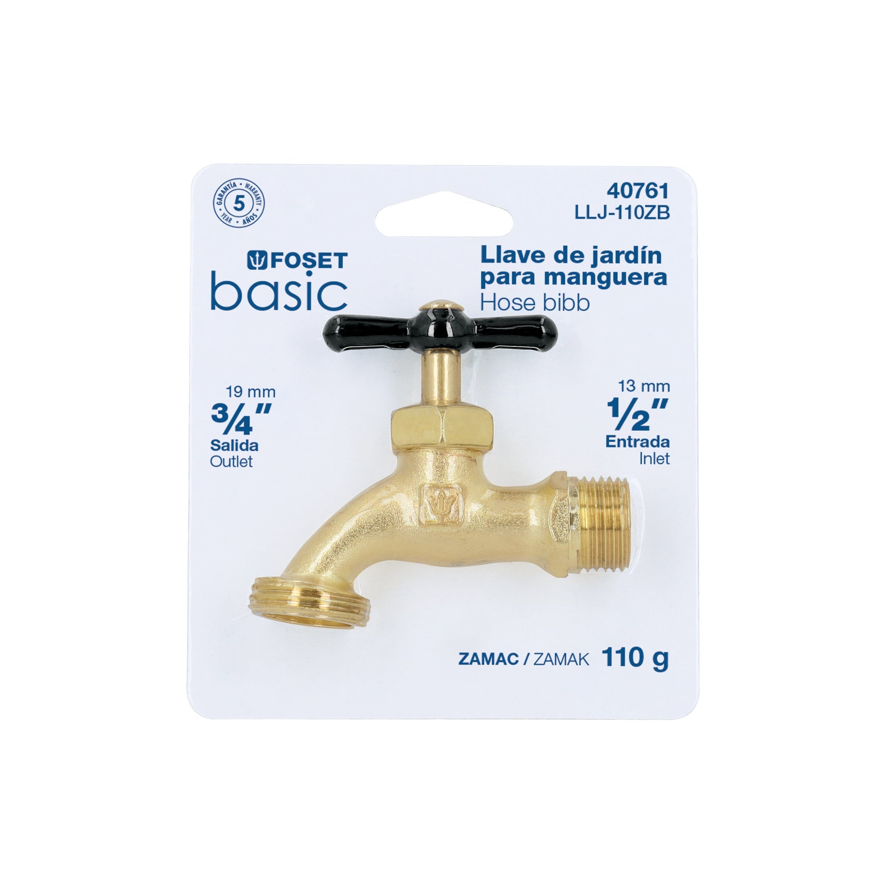 Llave p/manguera, de zamacÊ110gr, 1/2', blister, BASIC
