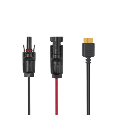 ECOFLOW - Cable 2.5 m, Negro, Calibre 12 AWG con Terminales MC4 Macho y Hebra para Terminal XT60